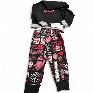 Jordan Kids Black and Red Graphic Joggers and Hoodie
